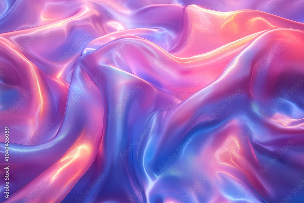 A vibrant, flowing fabric featuring a mix of pink and blue hues, creating an enchanting, silky appearance with soft, wavy textures. A vibrant, flowing fabric featuring a mix of pink and blue hues, creating an enchanting, silky appearance with soft, wavy textures.