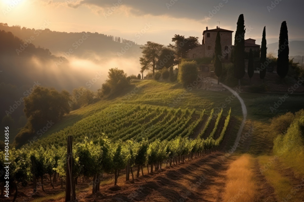 Naklejka premium Rustic winery field landscape outdoors vineyard.