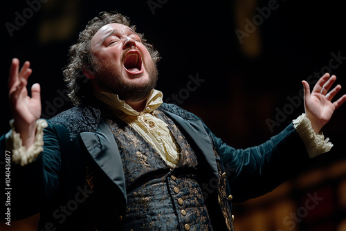 opera singer emotionally performs an aria on stage photo