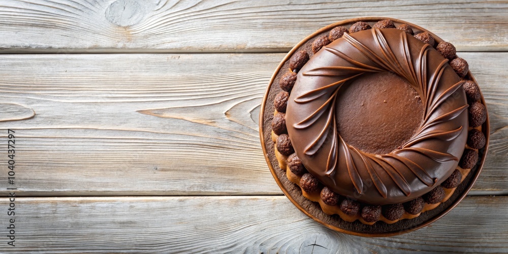 Chocolate Cake with Swirls on Wooden Background, Chocolate, Cake, Dessert Chocolate Cake with Swirls on Wooden Background, Chocolate, Cake, Dessert
