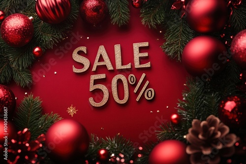 Christmas background with sign 50% sale. 