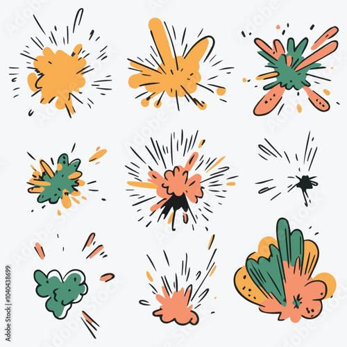 Vector illustration Hand Drawn Boom explosion Doodle set concept