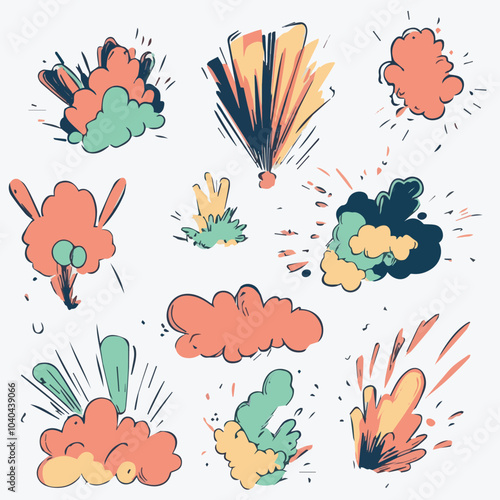 Vector illustration Hand Drawn Boom explosion Doodle set concept