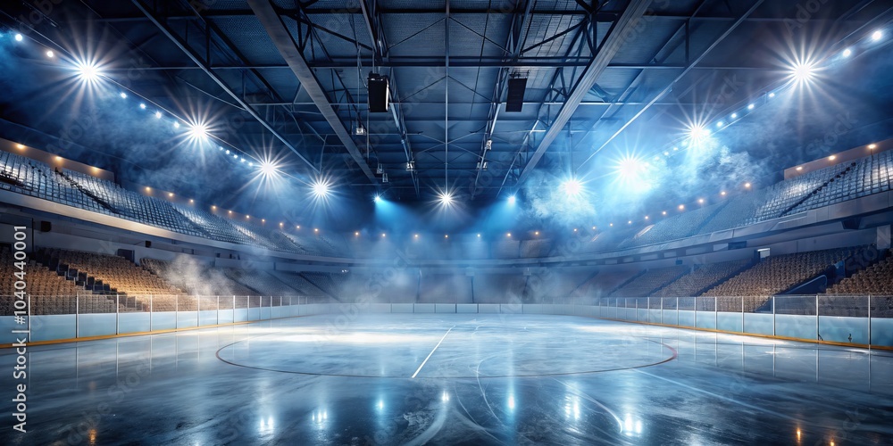 Obraz premium Empty Ice Arena Under Stadium Lights, Stadium, Ice, Arena