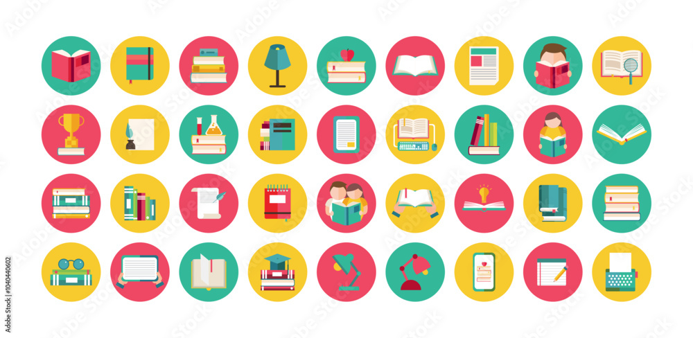set of book reading vector icons with white background set of book reading vector icons with white background