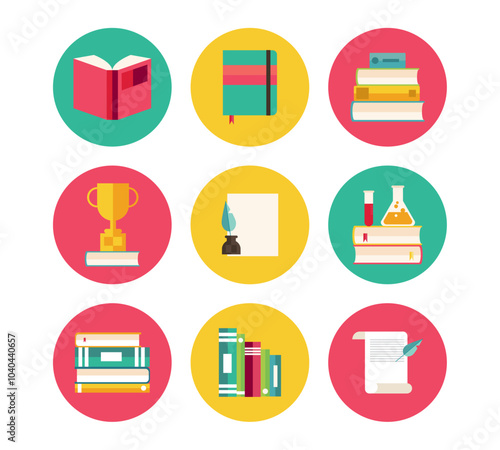 set of book reading vector icons with white background
