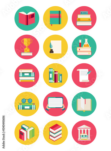 set of book reading vector icons with white background