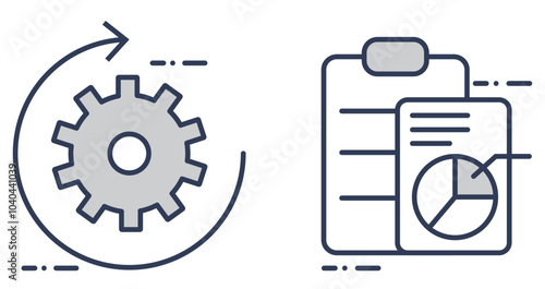 Set of office work vector icons in black lines on a white background