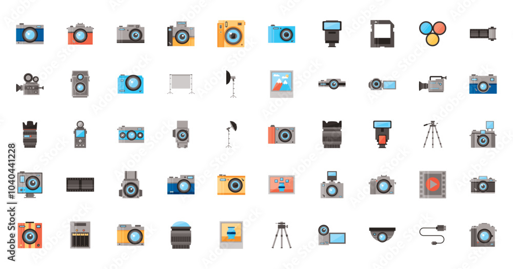 Set of vector icons of photo cameras on white background Set of vector icons of photo cameras on white background