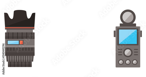 Set of vector icons of photo cameras on white background
