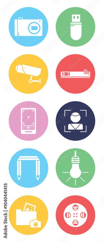 Set of vector icons of photo cameras inside colored circles Set of vector icons of photo cameras inside colored circles