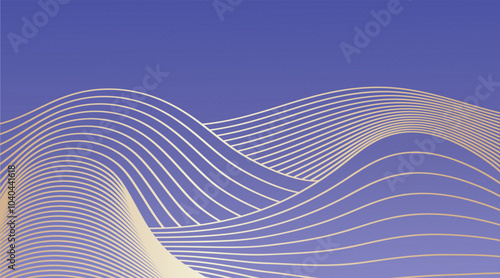 Dark blue sky Abstract background with golden fields. Night sky above hills concept. Stock vector illustration in cartoon style. Can be used as vine wrapping design.