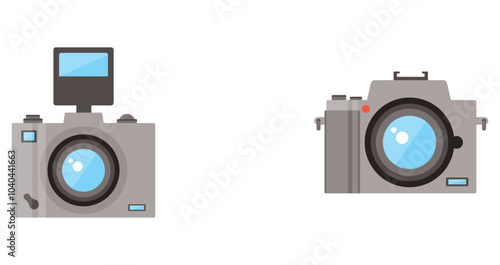 Set of vector icons of photo cameras on white background
