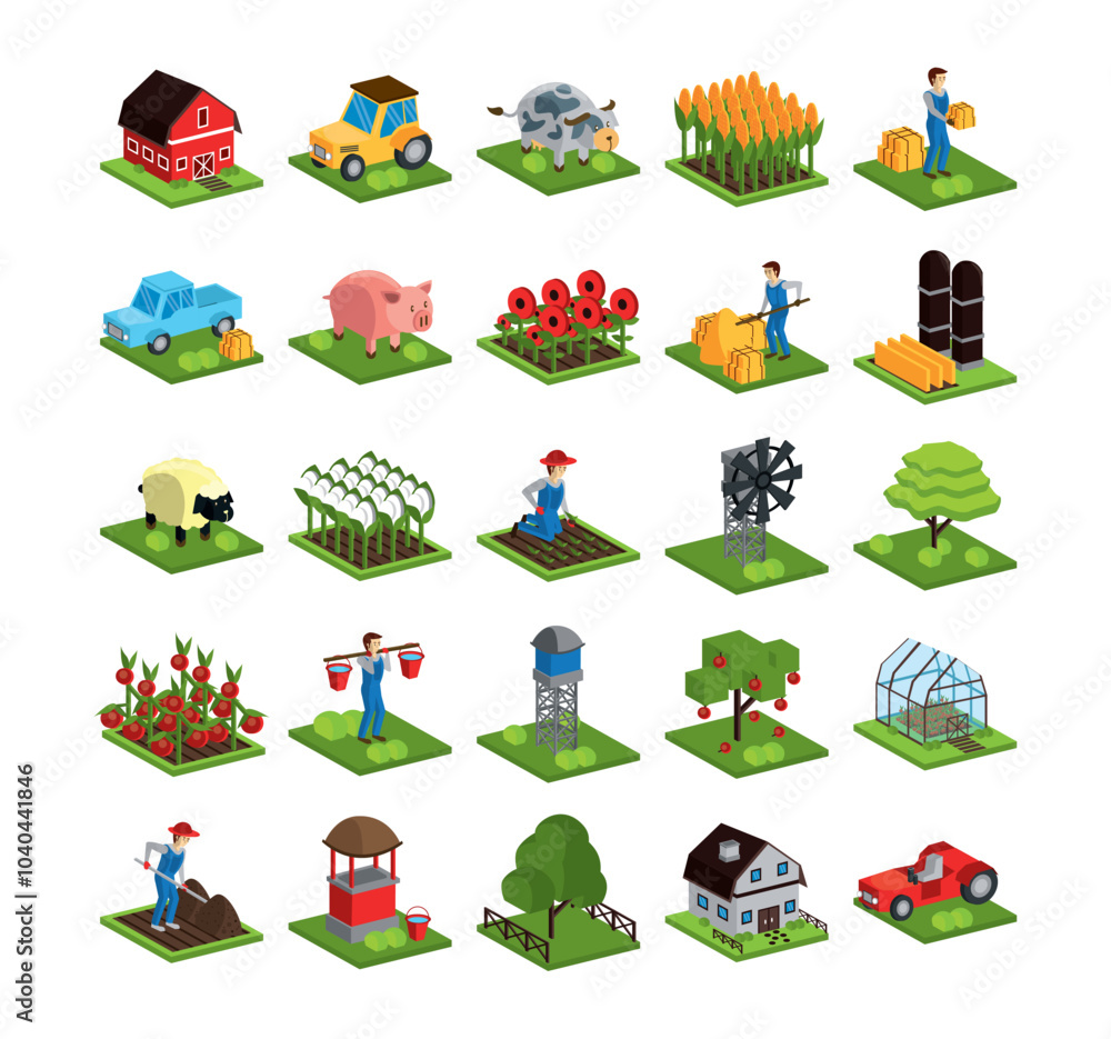 Obraz premium set of 3d farm vector icons on white background