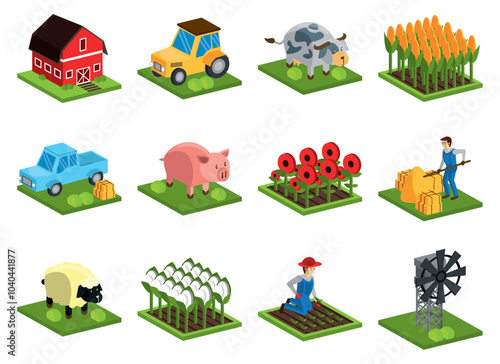 set of 3d farm vector icons on white background