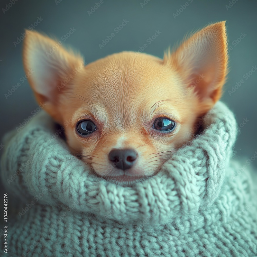 Adorable Tiny Chihuahua Puppy Peeking from a Pocket Adorable Tiny Chihuahua Puppy Peeking from a Pocket