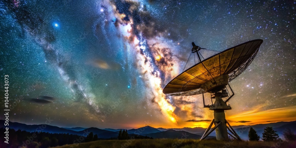 Milky Way Above Satellite Dish in the Mountain, Night Sky, Astronomy ,space ,telescope Milky Way Above Satellite Dish in the Mountain, Night Sky, Astronomy ,space ,telescope