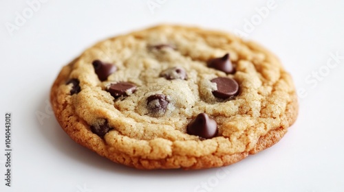 A Single Chocolate Chip Cookie on a White Background