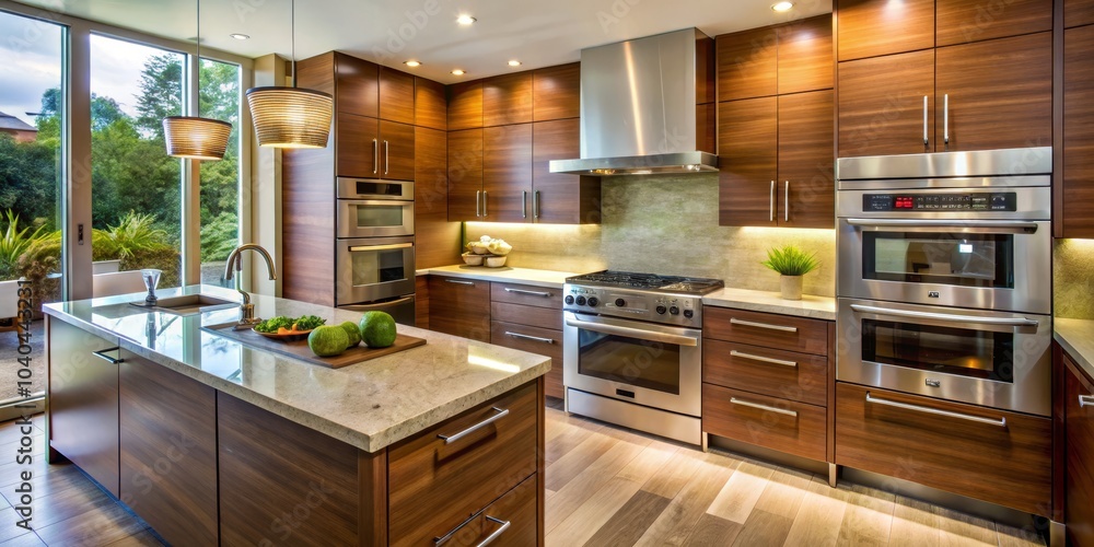 Modern Kitchen with Stainless Steel Appliances and Wooden Cabinets, Modern kitchen, Kitchen design, Home design Modern Kitchen with Stainless Steel Appliances and Wooden Cabinets, Modern kitchen, Kitchen design, Home design