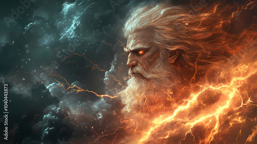 The image of the ancient greek god zeus, the king of the gods. legends and myths of ancient greece. portrait of the god of thunder and lightning on olympus. Thunder God. Illustration