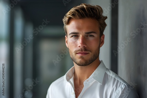 A man in a white shirt leaning against a wall