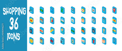 Vector image of 3d shopping icon set with blue background