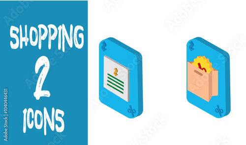 Vector image of 3d shopping icon set with blue background