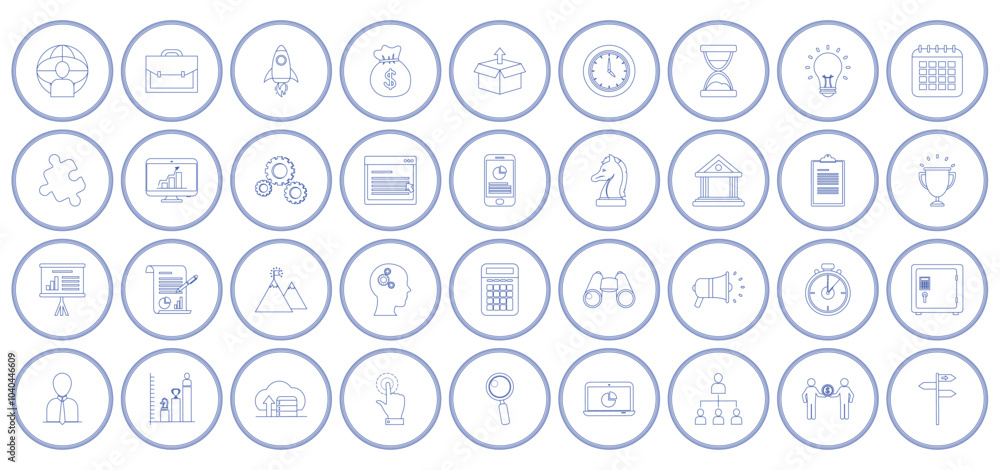 Set of business vector icons in blue lines with white background Set of business vector icons in blue lines with white background