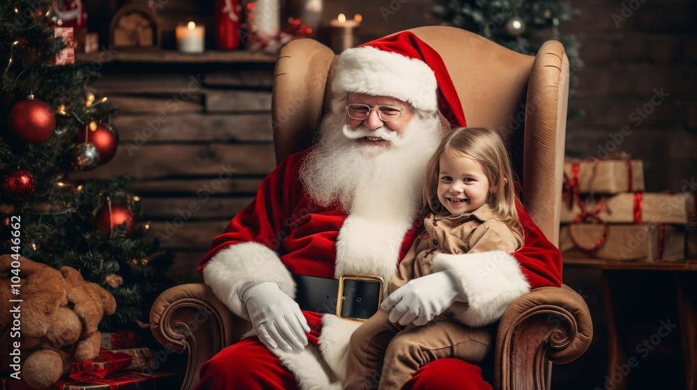 santa claus and a child sitting on an armchair santa claus and a child sitting on an armchair