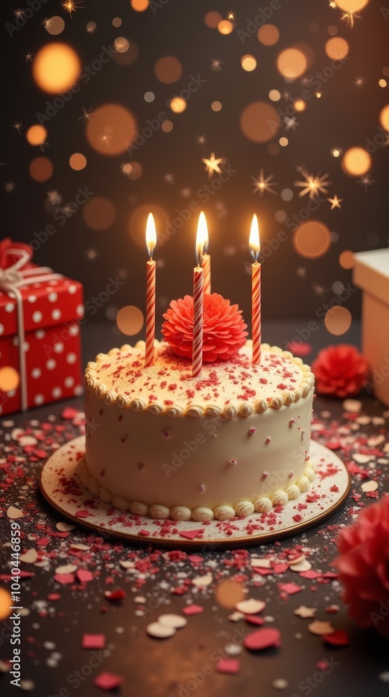 Birthday cake with candles and sprinkles on a dark background. Birthday cake with candles and sprinkles on a dark background.