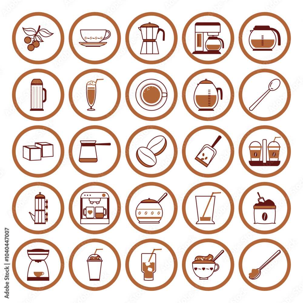 Vector image of coffee icon set with white background Vector image of coffee icon set with white background