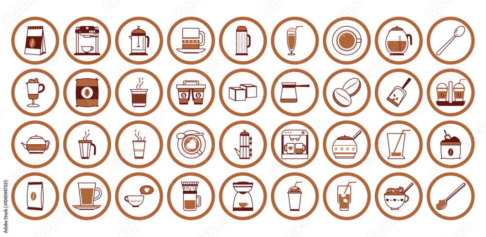 Vector image of coffee icon set with white background