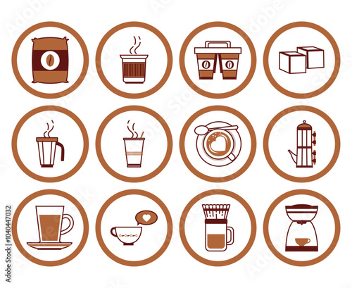Vector image of coffee icon set with white background