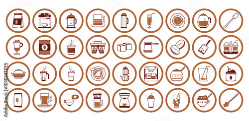 Vector image of coffee icon set with white background