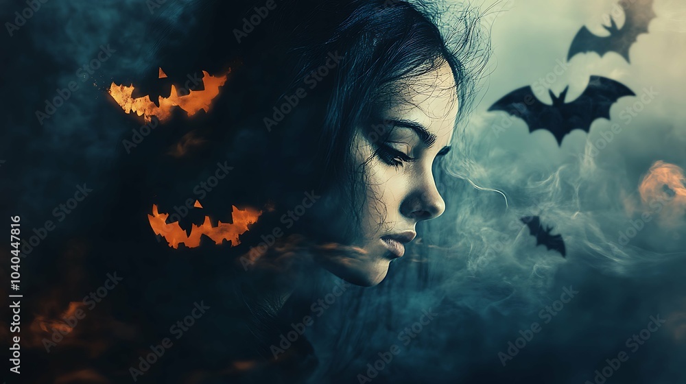 scary halloween pumpkin double exposure portrait of a girl scary halloween pumpkin double exposure portrait of a girl