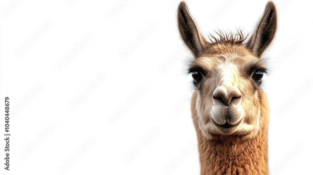 Obraz premium Close-up Portrait of a Brown Llama with Large Ears and Dark Eyes