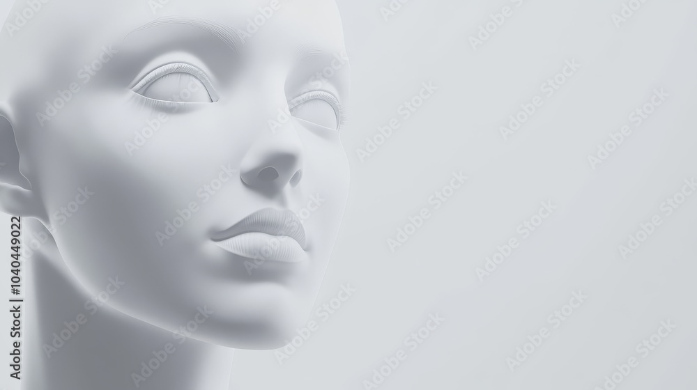 A close-up of a white mannequin head against a soft background, representing beauty, fashion, and artistic expression. A close-up of a white mannequin head against a soft background, representing beauty, fashion, and artistic expression.