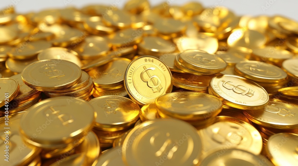 A close-up of shiny gold coins, symbolizing wealth, prosperity, and investment opportunities. Perfect for financial themes. A close-up of shiny gold coins, symbolizing wealth, prosperity, and investment opportunities. Perfect for financial themes.