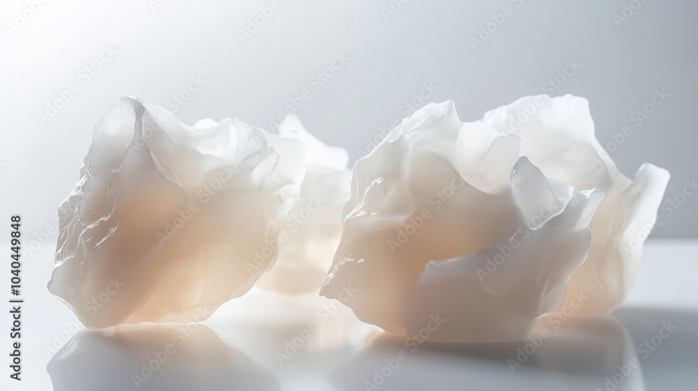 A close-up view of translucent white rock formations showcasing intricate textures and soft lighting, ideal for artistic projects. A close-up view of translucent white rock formations showcasing intricate textures and soft lighting, ideal for artistic projects.
