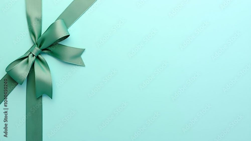 Elegant mint green ribbon on light blue background Elegant mint green ribbon on light blue background