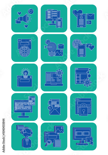 Vector image of SEO icon set with green background