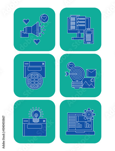 Vector image of SEO icon set with green background