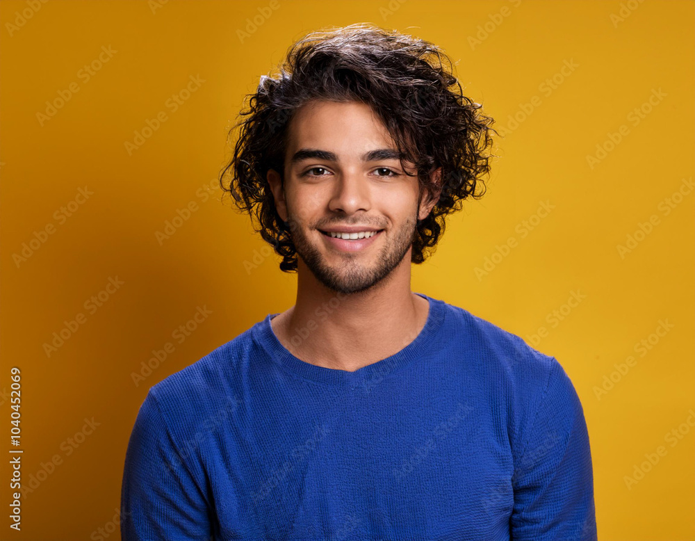 Portrait of Young Handsome Man Happily Smiling Against Yellow Studio Background Portrait of Young Handsome Man Happily Smiling Against Yellow Studio Background