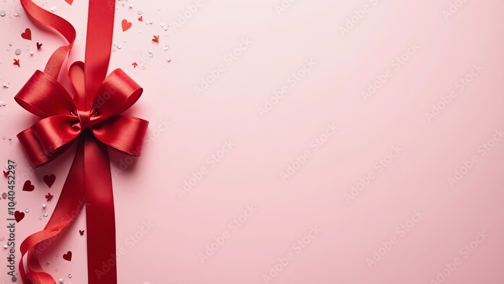 Elegant pink surface with red ribbon for romantic occasions Elegant pink surface with red ribbon for romantic occasions