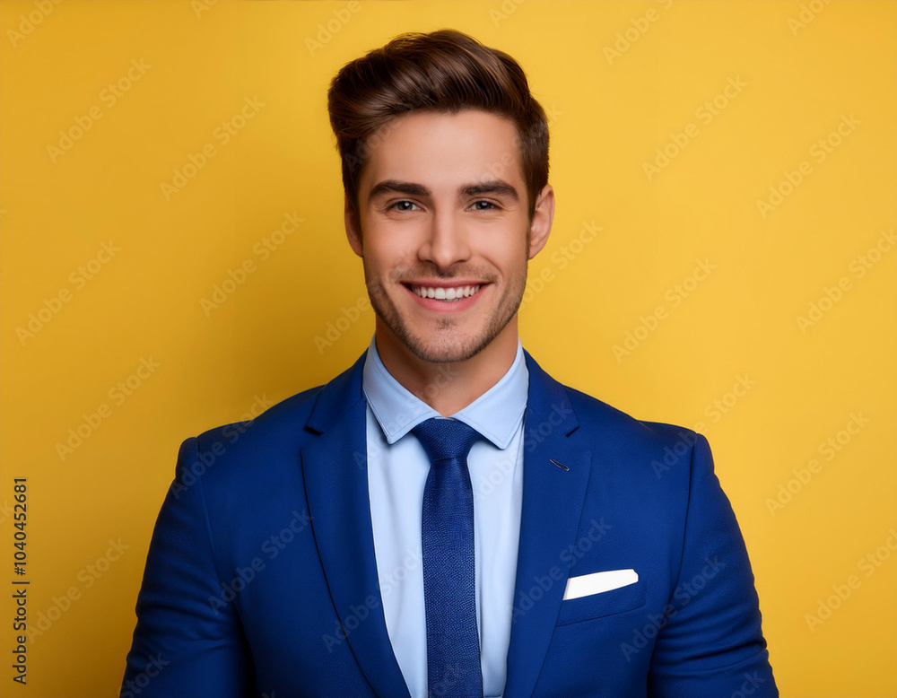 Portrait of Young Handsome Man Happily Smiling Against Yellow Studio Background Portrait of Young Handsome Man Happily Smiling Against Yellow Studio Background