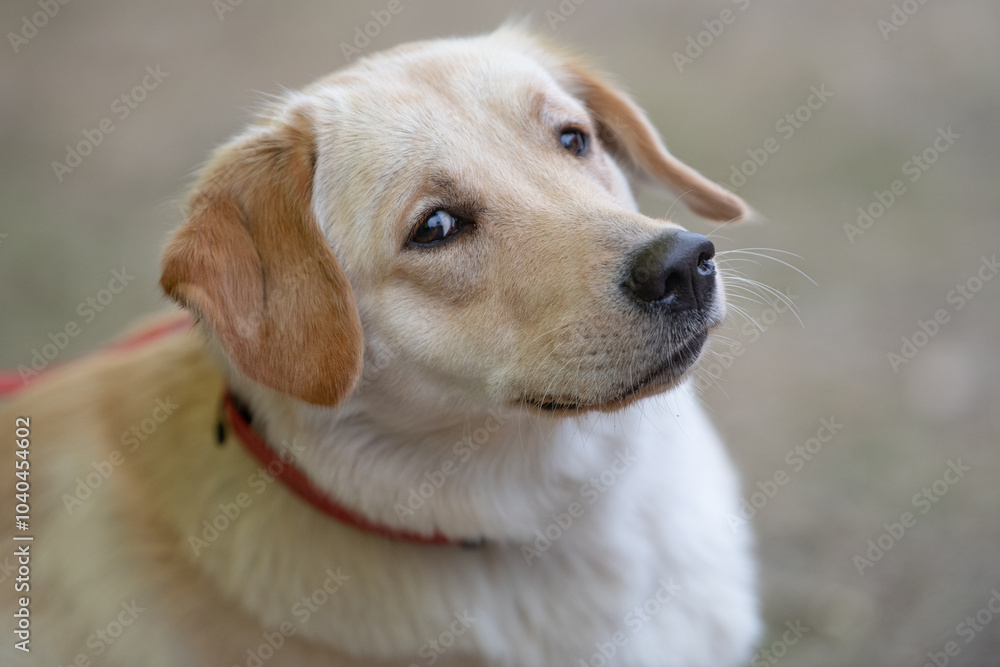 A yellow Labrador retriever stands attentively with a calm expression, showcasing its friendly demeanor in a natural outdoor environment under soft daylight. A yellow Labrador retriever stands attentively with a calm expression, showcasing its friendly demeanor in a natural outdoor environment under soft daylight.
