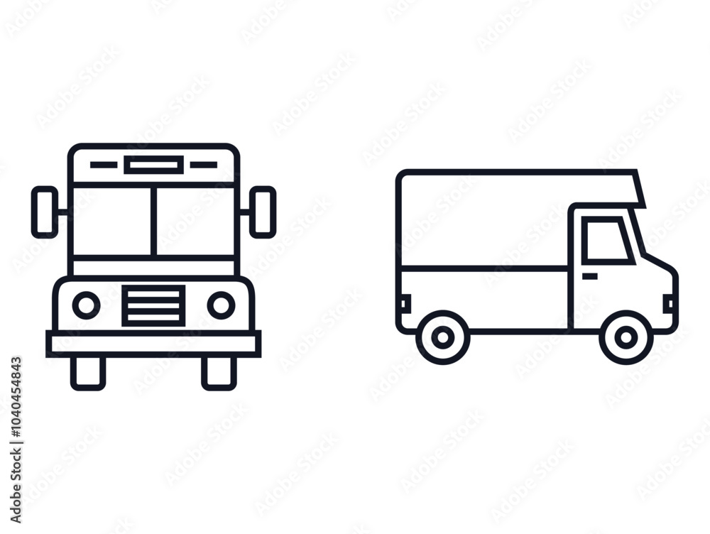 Vector image of transport icon set on black lines white background Vector image of transport icon set on black lines white background