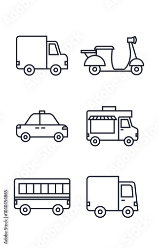 Vector image of transport icon set on black lines white background