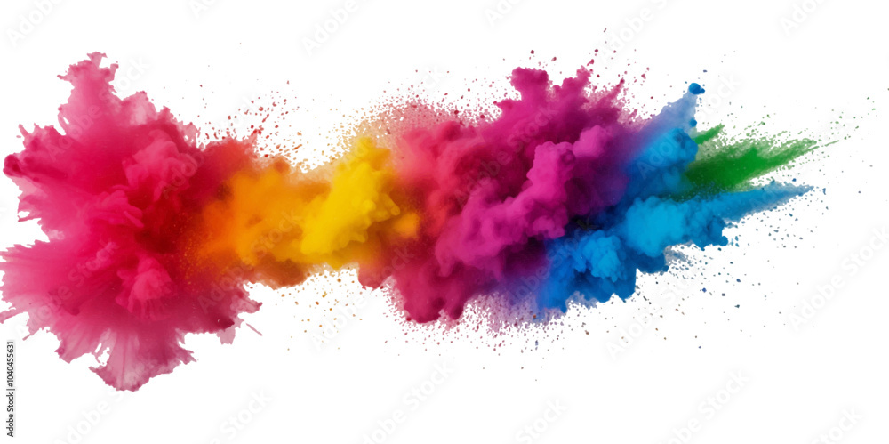 Fototapeta premium Vector abstract colorful rainbow paint and colorful cloud smoke powder explosion isolated on transparent wide panorama background.