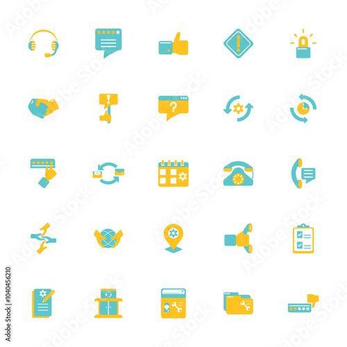 Set of yellow and blue telecommunications vector icons with a white background